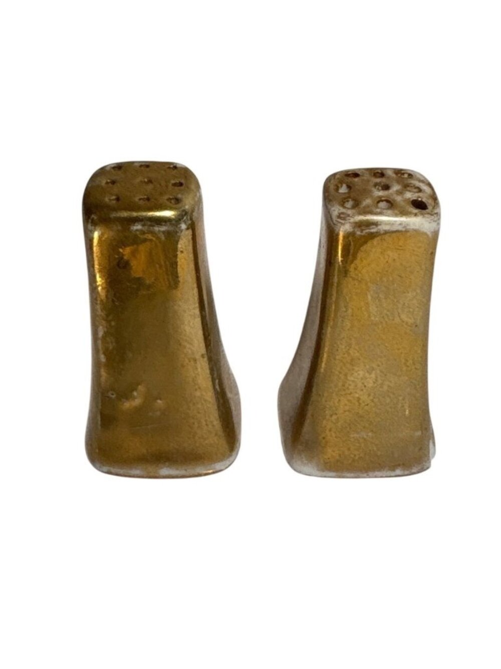 Gold Ceramic Salt & Pepper Shakers Mini Individual Tapered Design 9 Holes Japan